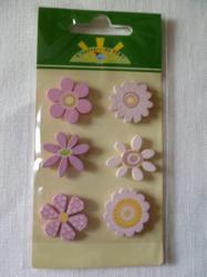 Lot de 6 Fleurs en Bois Peint Rose PW International