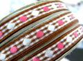 Ruban Vichy Marron à points Blanc et Rose