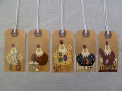 Lot de 5 Etiquettes Messages Poules