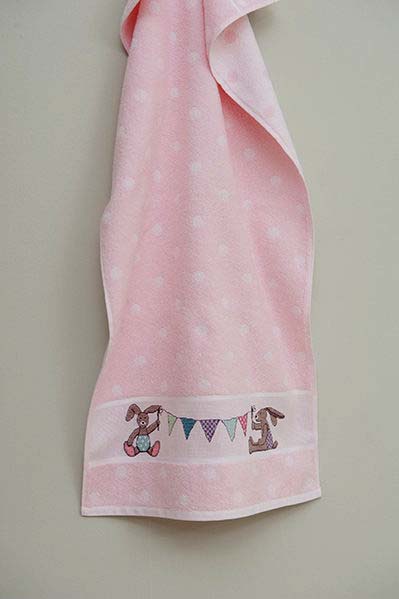 Serviette a broder rico a pois rose 50x100