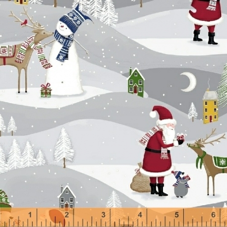 Tissu noel pere noel et renne fond gris 42934 2 par 10cm