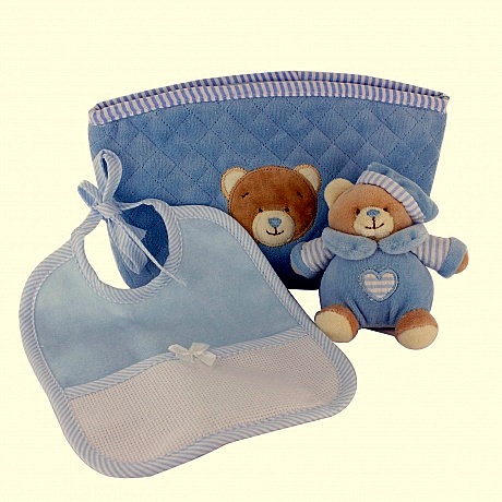 Trousse doudou et bavoir bleu