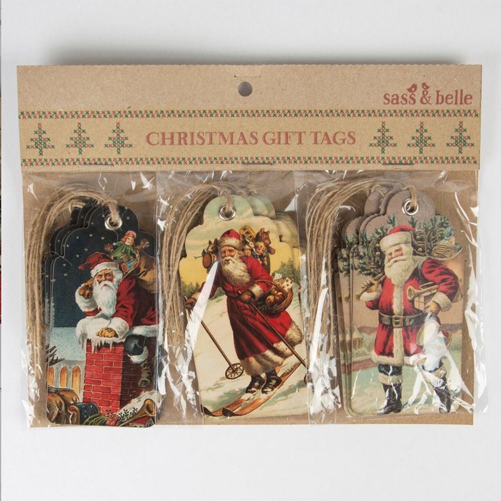 Vintage xmas tags christmas scene gift tags retro vintage style x 15 santa clause 41557 p