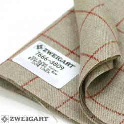Toile à Broder Zweigart  de Lin Belfast 12 Fils 7666 Carré Rouge Fond Naturel 3809