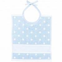 Bavoir bebe bleu a pois blanc grand modele 30x34 cm rico design a broder