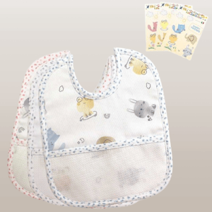Bavoir pour bebe a broder avec lisere animaux rose bleu ou gris 