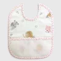 Bavoir velcro animaux rose avec modele a broder