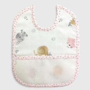 Bavoir velcro animaux rose avec modele a broder