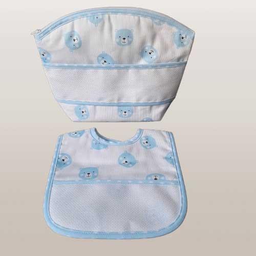 Bavoir velcro trousse assortie ours bleu