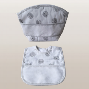 Bavoir velcro trousse assortie ours gris 1