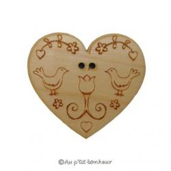 Bouton Bois Coeur Alsacien aux Oiseaux BLA007  Au P'tit Bonheur