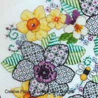 Blackwork anemones and blue tit mesange et anemones en blackwork lesley teare 3