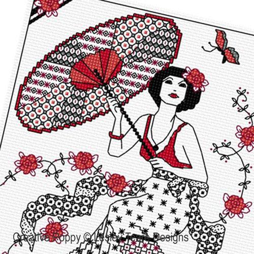 Blackwork girl with parasol dame au parasol lesley teare 3