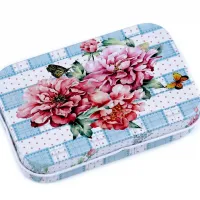 Boite rectangulaire en metal fleurs pour le necessaire de couture 08