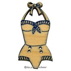 Bouton maillot de bain vintage gravure bleu marine BLG019-374