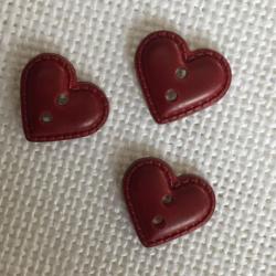 Bouton Coeur Enfant Façon Cuir 12 mm Bordeaux