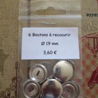 6 Boutons à recouvrir en métal argenté Ø 19mm