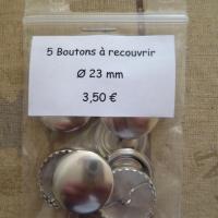 5 Boutons à recouvrir en métal argenté Ø 23mm