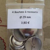 4 Boutons à recouvrir en métal argenté Ø 29mm