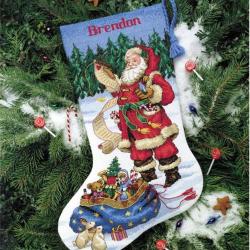 Checking his list stocking chaussette du pere noel kit de point de croix dimensions fiche broderie