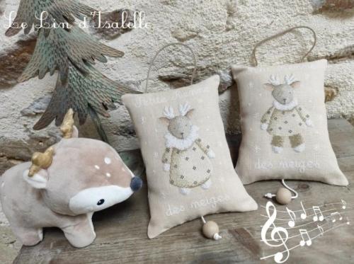 Coussin musical petits rennes des neiges le lin d isabelle 2