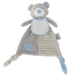 Doudou hochet Bleu avec bavoir à broder 32 x 36 cm