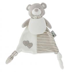 Doudou hochet écru avec bavoir à broder 32 x 36 cm