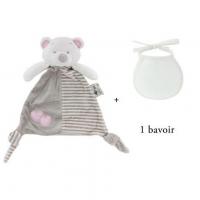 Doudou hochet rose avec bavoir a broder 32 x 36 cm 1