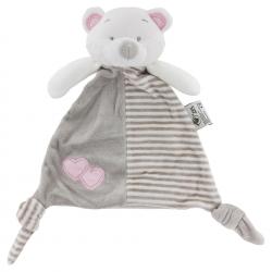 Doudou hochet Rose avec bavoir à broder 32 x 36 cm