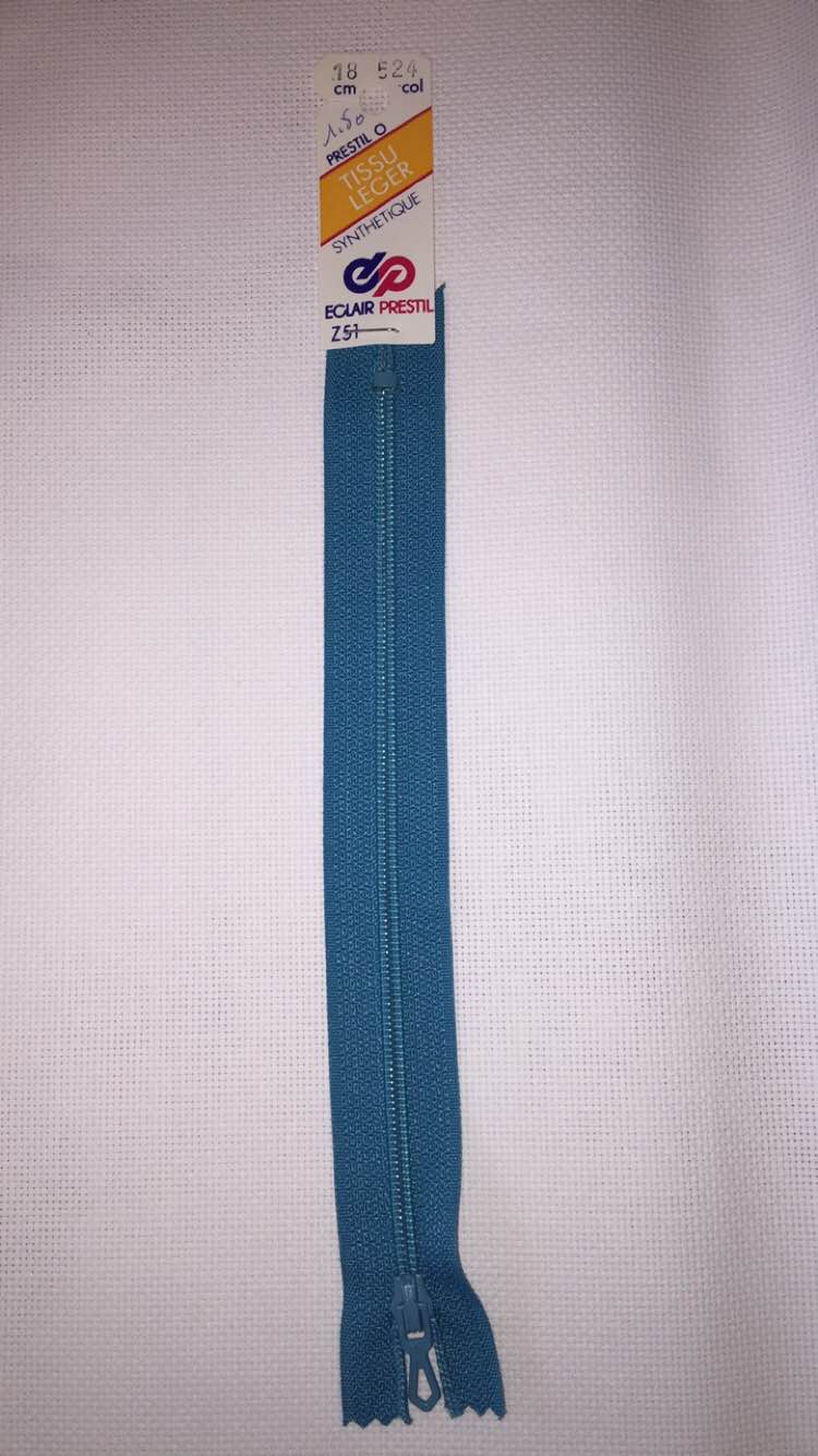 Fermeture eclair turquoise 18cm