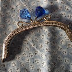 Fermoir Porte Monnaie Nickel avec Diamant en Cristal  Bleu 12,5cm