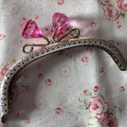 Fermoir Porte Monnaie Nickel avec Diamant en Cristal  Rose 12,5cm