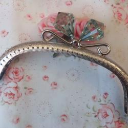 Fermoir Porte Monnaie Nickel avec Diamant en Cristal  Vert Printemps 12,5cm