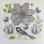 Fiche de broderie blackwork clematis flower lesley teare