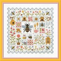 Fiche ou kit de point de croix patchwork aux abeilles ft112 jardin prive
