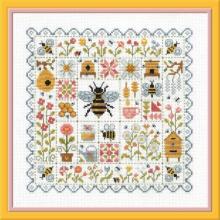 Fiche ou kit de point de croix patchwork aux abeilles ft112 jardin prive