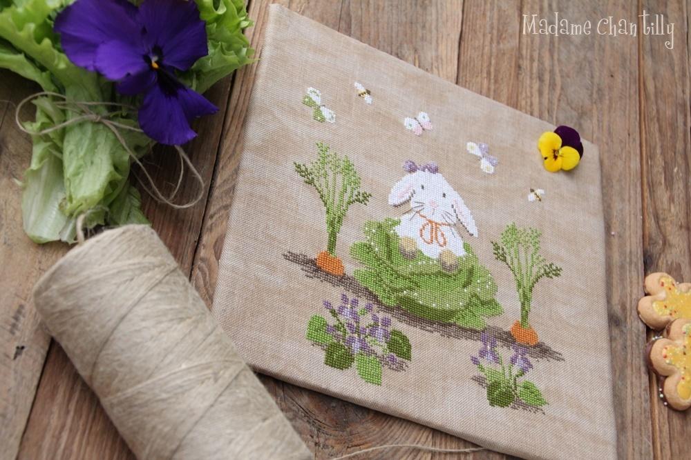 Fiche ou kit de point de croix rabbit in lettuce lapin dans la laitue madame chantilly 1