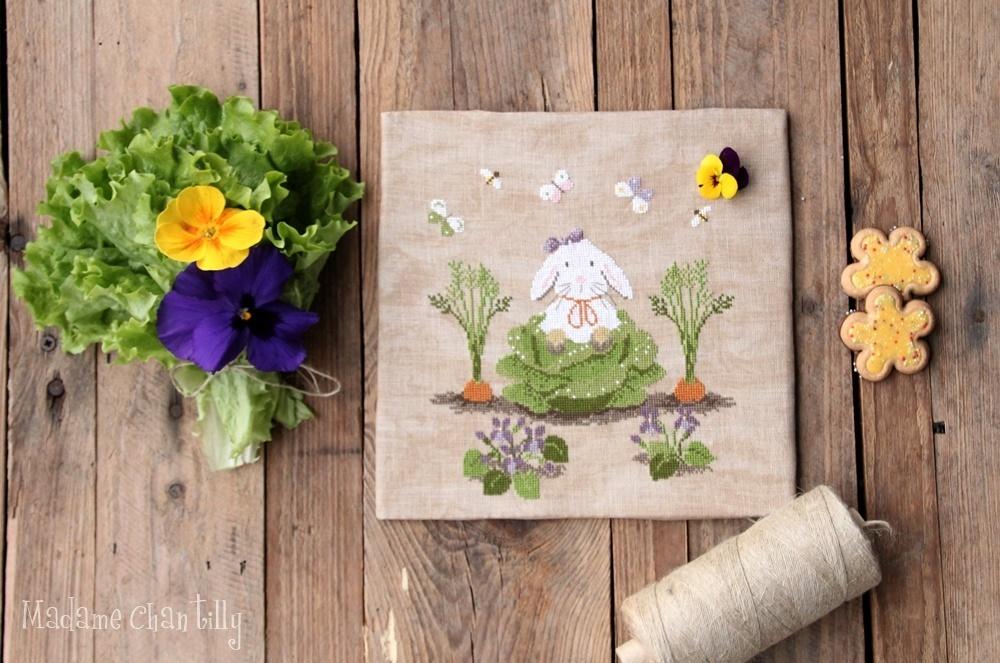 Fiche ou kit de point de croix rabbit in lettuce lapin dans la laitue madame chantilly