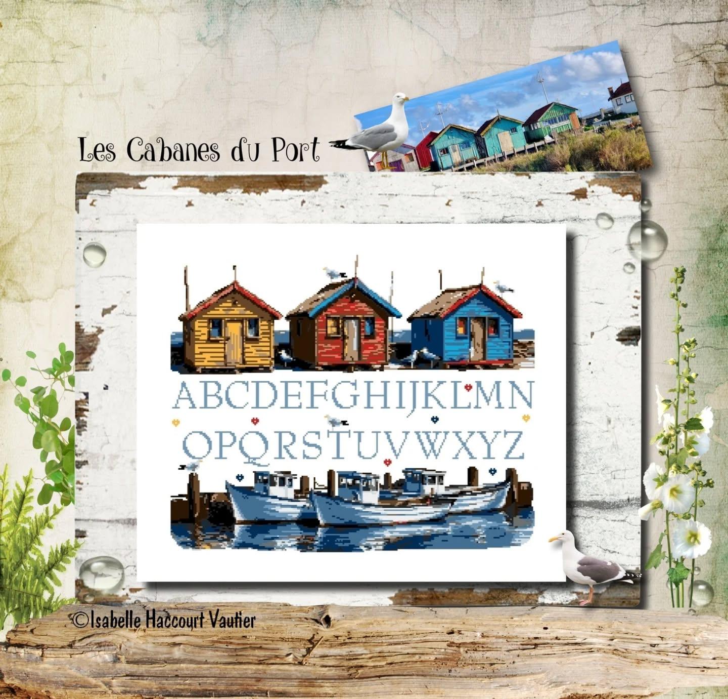 Fiche ou kits de points de croix les cabanes du port isa63 isabelle haccourt vautier