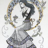 Fiche de broderie blackwork autumn lady lesley teare