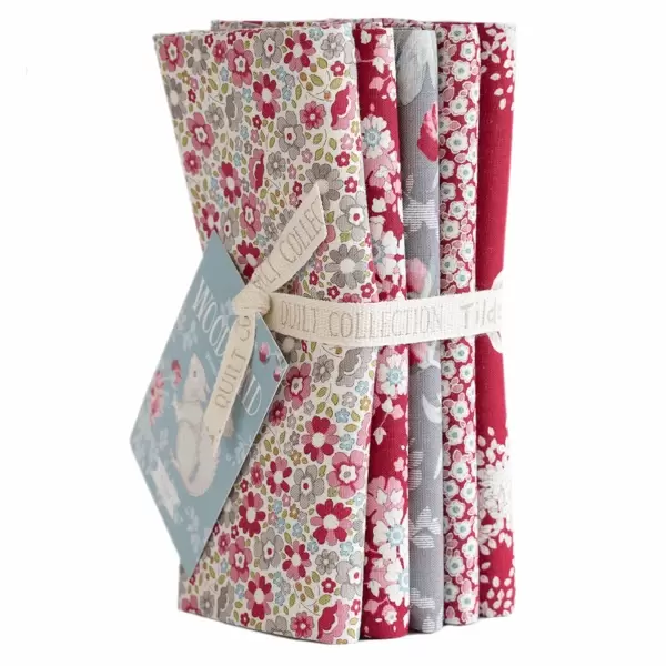 Lot de 5 tissus tilda woodland rosso e grigio