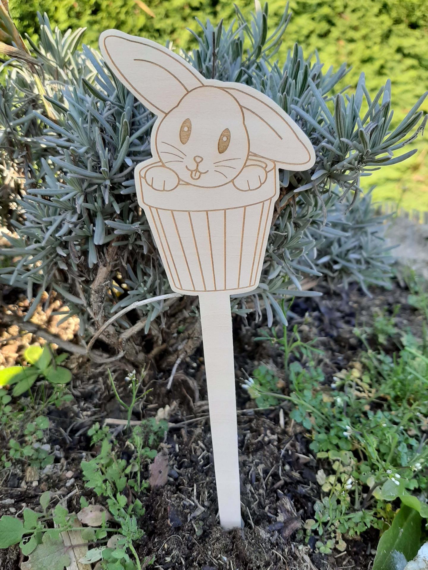 Pique lapin dans pot raye en bois oreille couche pa065