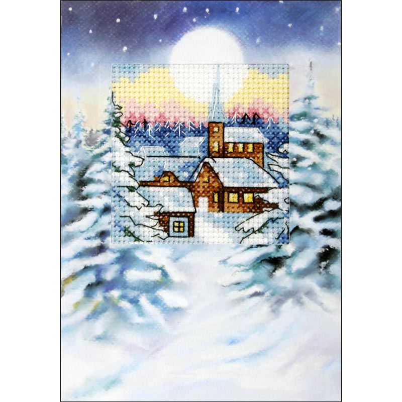 Point de croix noel carte village enneige mpb6233