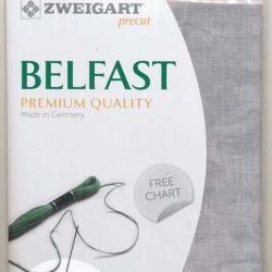 Precut Toile à Broder Zweigart de Lin Belfast 12,6 Fils Marbré Vintage Gris 7729 48x68 cm