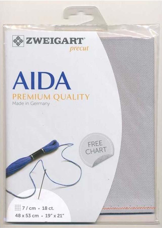Precut toile a broder zweigart fein aida 7 pts 3793 gris argent 705 48x53 cm 1