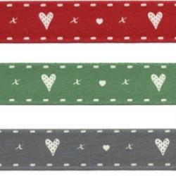 Ruban Coeur en Rouge, Vert et Gris 15mm