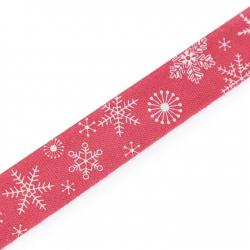 Ruban Noel Blanc Etoile Blanche sur Fond Rouge 15mm