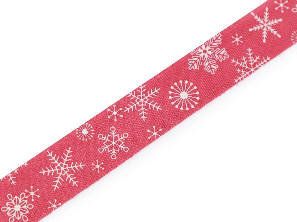 Ruban de noel etoile blanche sur fond rouge 15mm 1