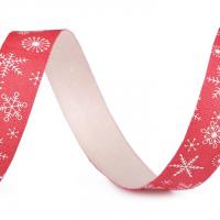 Ruban de noel etoile blanche sur fond rouge 15mm