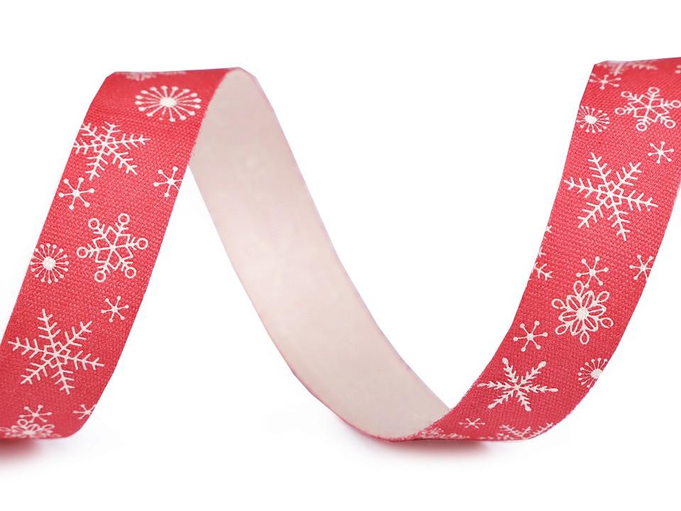 Ruban de noel etoile blanche sur fond rouge 15mm